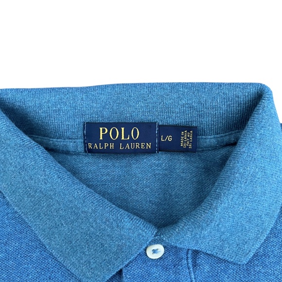 Polo Ralph Lauren Long Sleeve Polo Shirt Mens Sz L Blue Teal Color Orange Pony - Picture 3 of 9